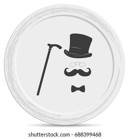 Mustache, glasses, cane and a hat illustration. Gentleman icon.