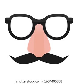 Mustache And Glasses Comedian Props. Fun Mask To Hide Face. Isolated Flat Vector Clipart.