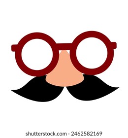 Mustache and glasses comedian props. Fun mask to hide face. isolated flat vector clipart.