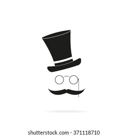 Mustache, glasses and a hat.