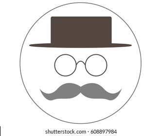 Mustache, glasses and hat in the circle