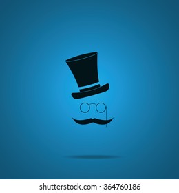 Mustache, glasses and a hat. Flat illustration.