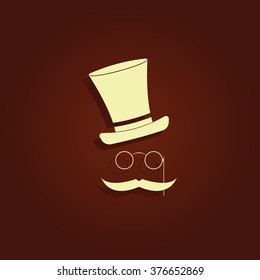Mustache, glasses and a hat. Flat illustration.