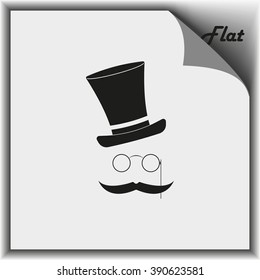 Mustache, glasses and a hat. Flat illustration.