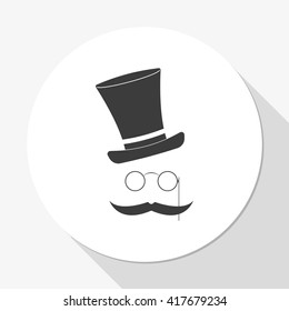 Mustache, glasses and a hat. Flat illustration.