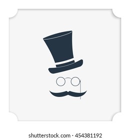 Mustache, glasses and a hat. Flat illustration.