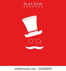 Mustache, glasses and a hat. Flat illustration.