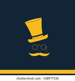 Mustache, glasses and a hat. Flat illustration.