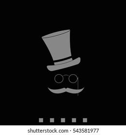 Mustache, glasses and a hat. Flat illustration.