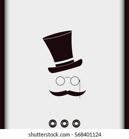 Mustache, glasses and a hat. Flat illustration.