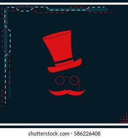 Mustache, glasses and a hat. Flat illustration.