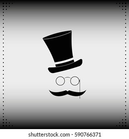 Mustache, glasses and a hat. Flat illustration.