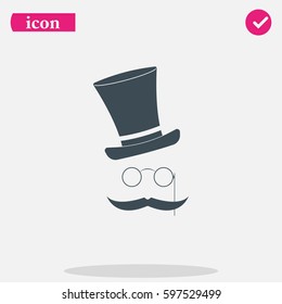 Mustache, glasses and a hat. Flat illustration.
