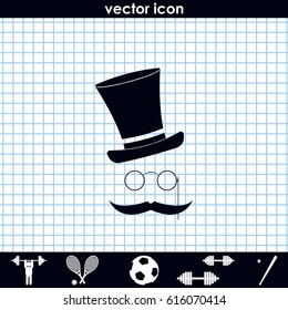 Mustache, glasses and a hat. Flat illustration.