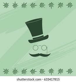 Mustache, glasses and a hat. Flat illustration.