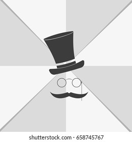 Mustache, glasses and a hat. Flat illustration.