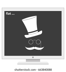Mustache, glasses and a hat. Flat illustration.