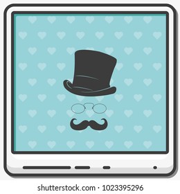 Mustache, glasses and a hat illustration. Gentleman flat vector icon.