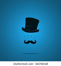 Mustache, glasses and a hat illustration. Gentleman icon.