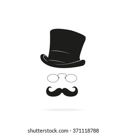 Mustache, glasses and a hat illustration. Gentleman icon.