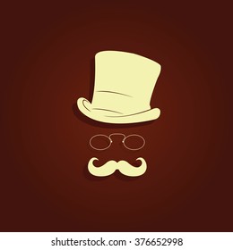 Mustache, glasses and a hat illustration. Gentleman icon.