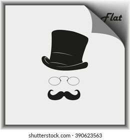 Mustache, glasses and a hat illustration. Gentleman icon.