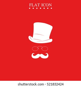 Mustache, glasses and a hat illustration. Gentleman icon.