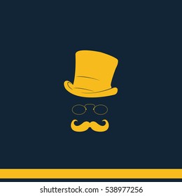 Mustache, glasses and a hat illustration. Gentleman icon.