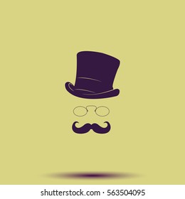 Mustache, glasses and a hat illustration. Gentleman icon.