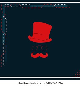 Mustache, glasses and a hat illustration. Gentleman icon.