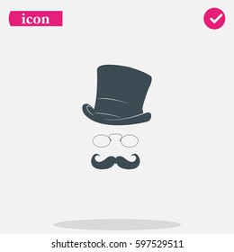 Mustache, glasses and a hat illustration. Gentleman icon.