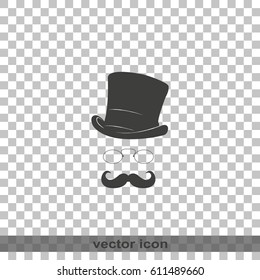 Mustache, glasses and a hat illustration. Gentleman icon.