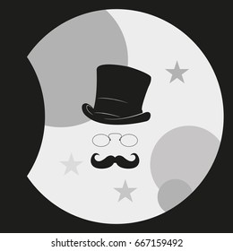 Mustache, glasses and a hat illustration. Gentleman icon.