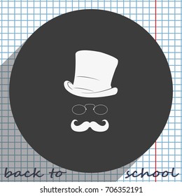 Mustache, glasses and a hat illustration. Gentleman icon.