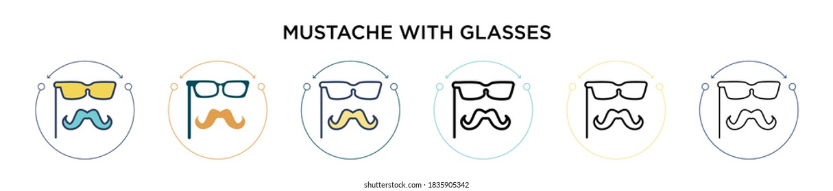 Mustache with glasses icon in filled, thin line, outline and stroke style. Vector illustration of two colored and black mustache with glasses vector icons designs can be used for mobile, ui, web
