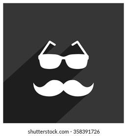 Mustache and Glasses Icon. long shadow icon