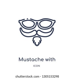 mustache with glasses icon from party outline collection. Thin line mustache with glasses icon isolated on white background.