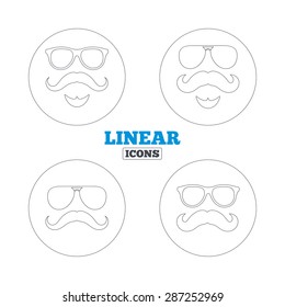 Mustache and Glasses icons. Hipster with beard symbols. Facial hair signs. Linear outline web icons. Vector