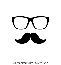 Mustache and glasses Icon.Vector glasses and mustache icon in black over white. Hipster elements illustration.