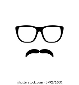 Mustache and glasses Icon.Vector glasses and mustache icon in black over white. Hipster elements illustration.