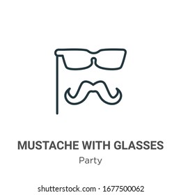 Mustache with glasses outline vector icon. Thin line black mustache with glasses icon, flat vector simple element illustration from editable party concept isolated stroke on white background