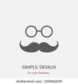 Mustache and glasses in a retro style icon. Simple flat symbol. Perfect illustration on white background. Vector.