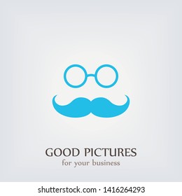 Mustache and glasses in a retro style icon. Simple flat symbol. Perfect illustration on white background. Vector.