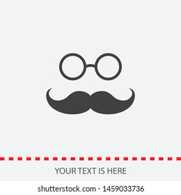 A mustache and glasses in a retro style icon. Simple flat symbol. Perfect illustration on white background. Vector. The sign of the mustache and glasses.