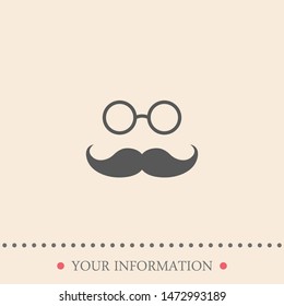 A mustache and glasses in a retro style icon. Simple flat symbol. Perfect illustration on white background. Vector. The sign of the mustache and glasses.