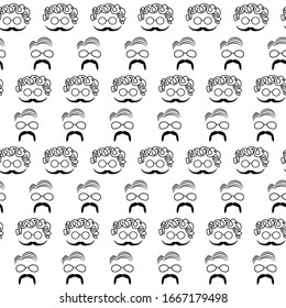 Mustache and glasses. Seamless pattern on fabric, wrapping paper, background, wallpaper. Black and white.