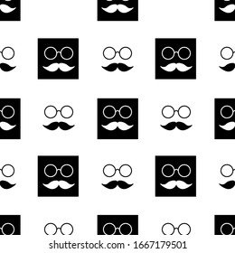 Mustache y gafas. Diseño transparente en tela, papel envolvente, fondo, papel pintado. Blanco y negro.