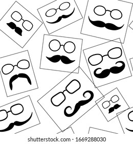 Mustache and glasses. Seamless pattern on fabric, wrapping paper, background, wallpaper. 