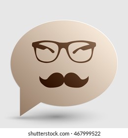 Mustache and Glasses sign. Brown gradient icon on bubble with shadow.
