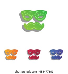Mustache and Glasses sign. Colorfull applique icons set.
